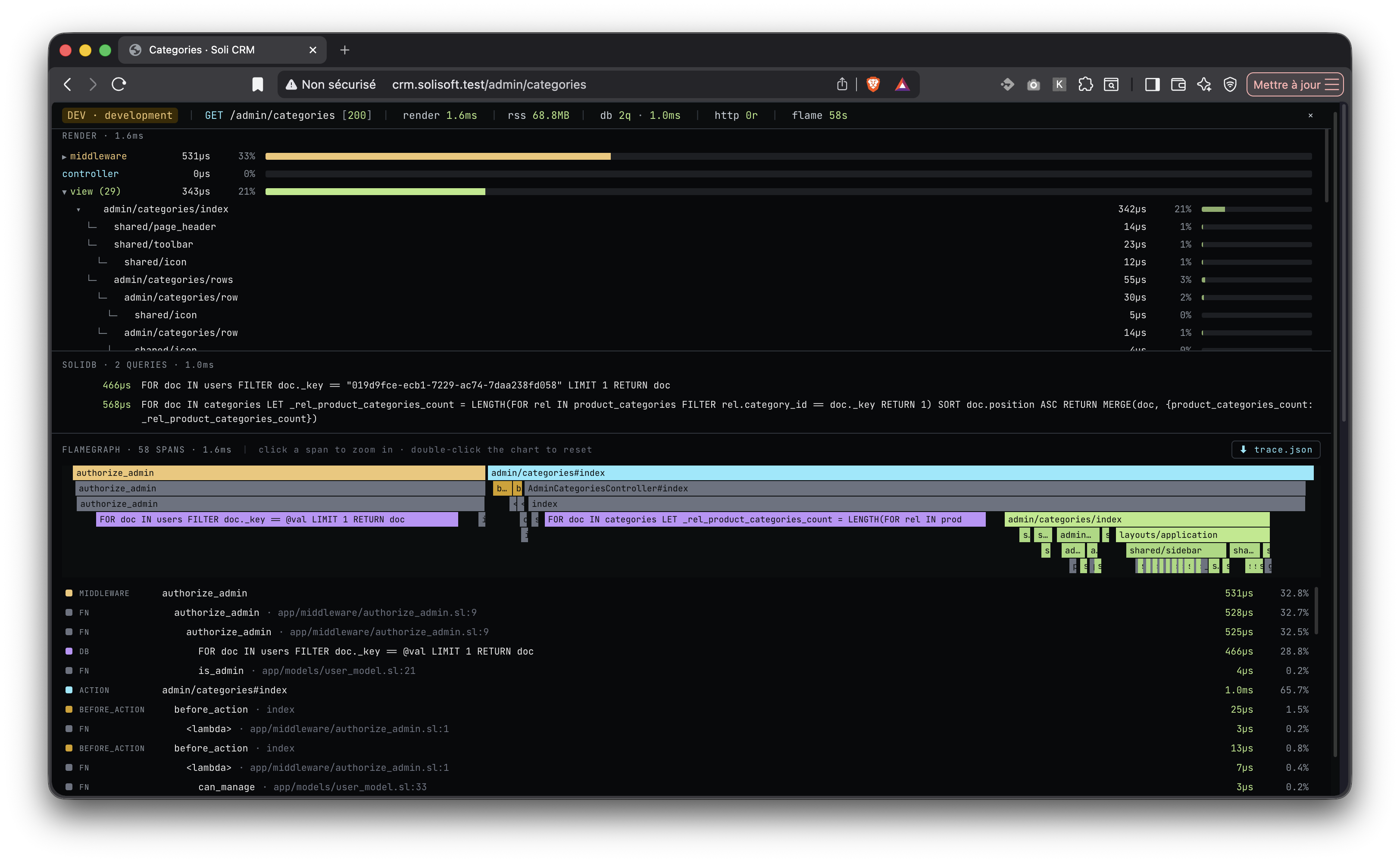 The Soli dev bar flamegraph open in the browser